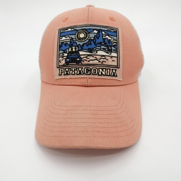 Patagonia Hat Cap Snap Back Pink Trucker Mesh Embroidered Patch NetPlus Mens - Picture 2 of 14